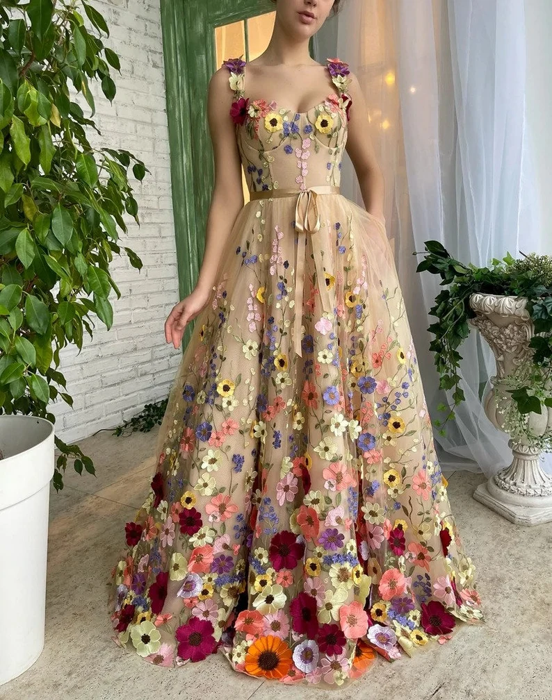 3D Flower Lace Prom Dress Spring Dress        fg693