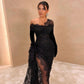 Modern evening dresses long black | Lace prom dresses with sleeves     fg5160
