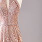 A Line High Neckline Sequin Long Evening Dress Beads Prom Dress fg8577