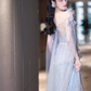 A line Straps Sequin Beads Long Evening Dress Prom Dresses With Flowers  fg8586