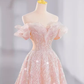 A line Off The Shoulder Pink Sequin Long Evening Dress Prom Dress  fg8583