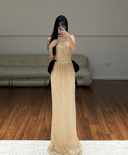 Gold Sequin Prom Party Dress Birthday Outfit Shiny Evening Dress  fg8638