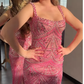 Gorgeous Pink Spaghetti Straps Sequin Beaded Long Evening Dress Formal Party Gown fg8357