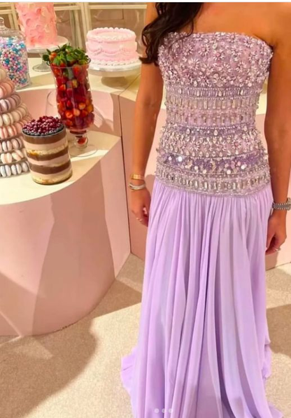 Lilac Strapless Long Prom Dresses Party Dress 20th Birthday Outfits  fg8343