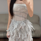 Strapless Feather Sparkle Evening Dress Prom Party Dress Wedding Dress  fg8632