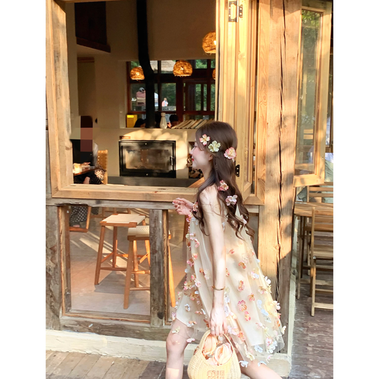 Floral French halter neck dress for summer dates  A30