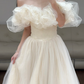 Off The Shoulder A Line Prom Dress Beige Tulle Birthday Dress  fg8622