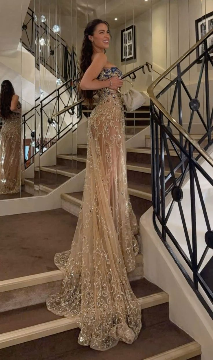 Champagne Tulle Beaded Prom Party Dress Evening Dress Birthday Outfit fg8471