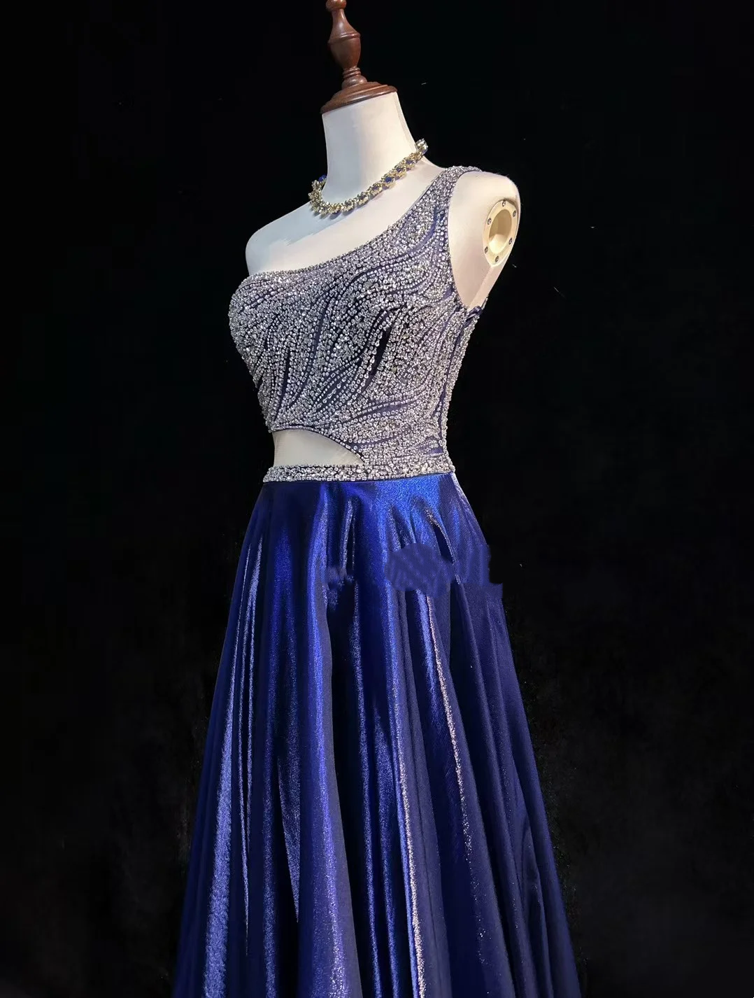 One Shoulder Royal Blue Prom Party Dress Beads Evening Gowns  fg8595