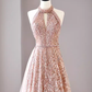 A Line High Neckline Sequin Long Evening Dress Beads Prom Dress fg8577
