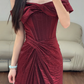 Off The Shoulder Prom Party Dress Burgundy Evening Dress Graduation Dress  fg8627