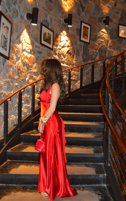 V Neck Red Prom Dress Formal Graduation Party Dress fg8434