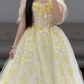 Off The Shoulder White Prom Party Dress Yellow Lace Evening Dress  fg8711