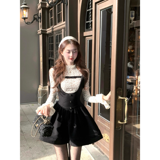 Vest dress with lace top inner layer set  A50