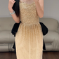 Gold Sequin Prom Party Dress Birthday Outfit Shiny Evening Dress  fg8638