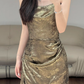 Gold Sheath Evening Dress Birthday Outfit Prom Party Dress  fg8608