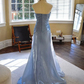 Vintage-Inspired Blue Strapless Prom Dress, Ruched Pleated Mermaid Evening Dress  fg8746