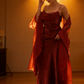 Spaghetti Straps Simple Burgundy Long Prom Dress      fg1794