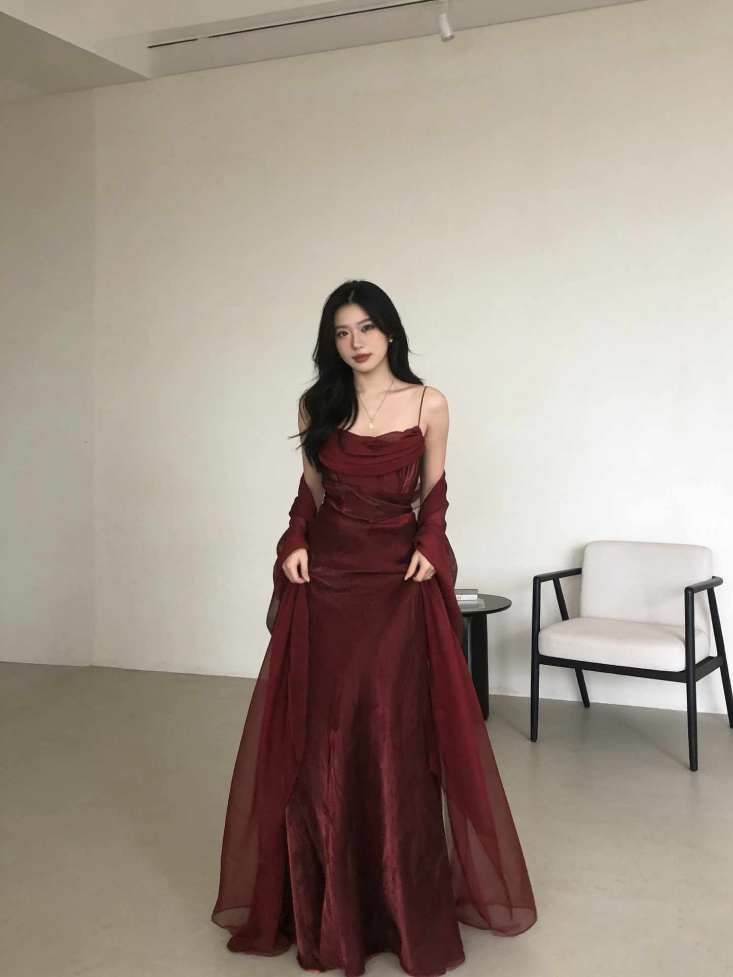 Spaghetti Straps Simple Burgundy Long Prom Dress      fg1794