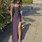 Schlichtes Etui-Ballkleid mit Schlitz, dunkelblaues Abschlusskleid fg4187