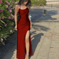 Schlichtes Etui-Ballkleid mit Schlitz, dunkelblaues Abschlusskleid fg4187