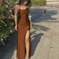 Schlichtes Etui-Ballkleid mit Schlitz, dunkelblaues Abschlusskleid fg4187