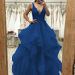 A-Linie/Princess-Linie Tüll Applikationen V-Ausschnitt Ärmellos Bodenlang Kleider Ballkleid fg4509
