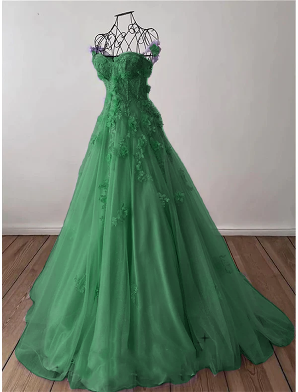 A-Line Prom Dresses Elegant Dress Formal Sweep / Brush Train Sleeveless Sweetheart Tulle with Pleats Sequin Appliques      fg4690