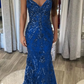 Designer Spaghettiträger Langes Meerjungfrau Ärmelloses Ballkleid fg4826