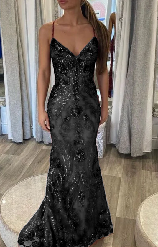 Designer Spaghettiträger Langes Meerjungfrau Ärmelloses Ballkleid fg4826