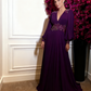 Robe de bal fuchsia en mousseline de soie, robe de soirée simple, manches longues bouffantes, col en V, fente latérale, robe de soirée trapèze fg4859