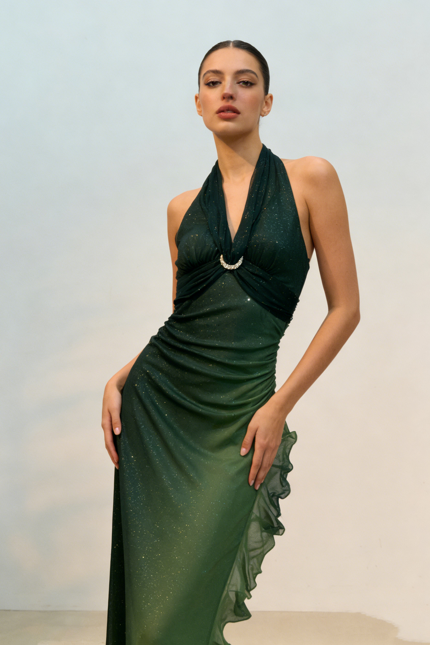 Sexy Halter Ombre Green Chiffon Backless Long Prom Dress Evening Dress       fg4892