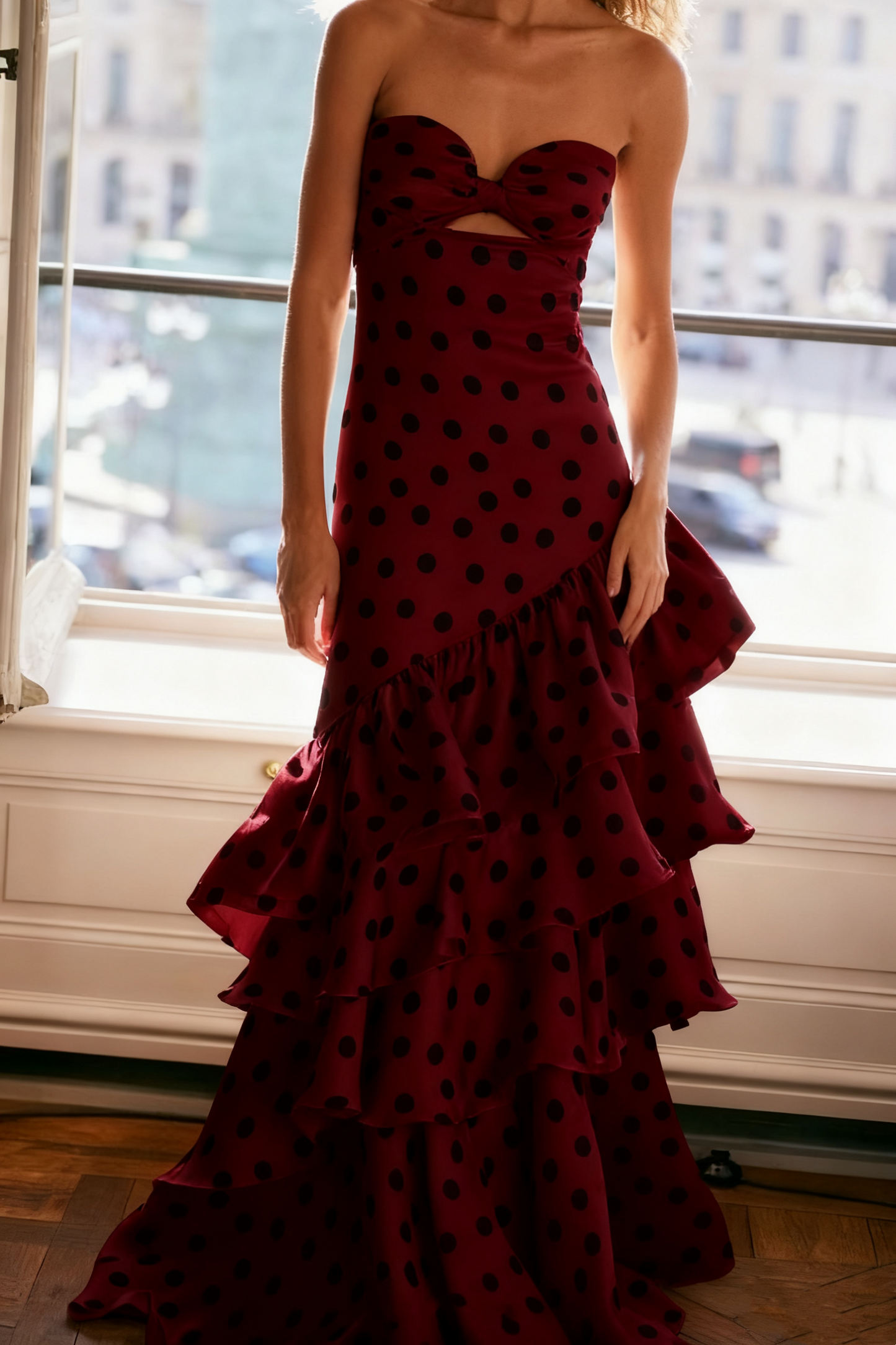 Strapless Polka Dots Dress Fashion Prom Evening Dresses For Women    fg6236