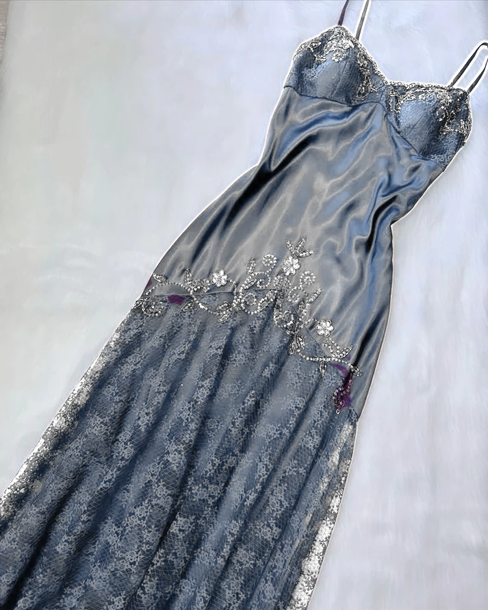 Vintage purple dress with flower accents Formal Evening Dress         fg6334