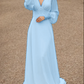 Elfenbeinfarbenes Spitzen-Brautkleid, Langarmkleid mit Knopfleiste hinten und langer Schleppe, Spitze und Chiffon, Brautkleider fg6636