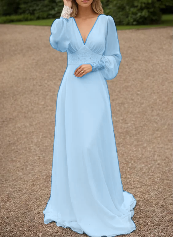 Elfenbeinfarbenes Spitzen-Brautkleid, Langarmkleid mit Knopfleiste hinten und langer Schleppe, Spitze und Chiffon, Brautkleider fg6636