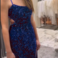 Lange Abendkleider Meerjungfrau Pailletten Ballkleid mit Schimmer fg6711