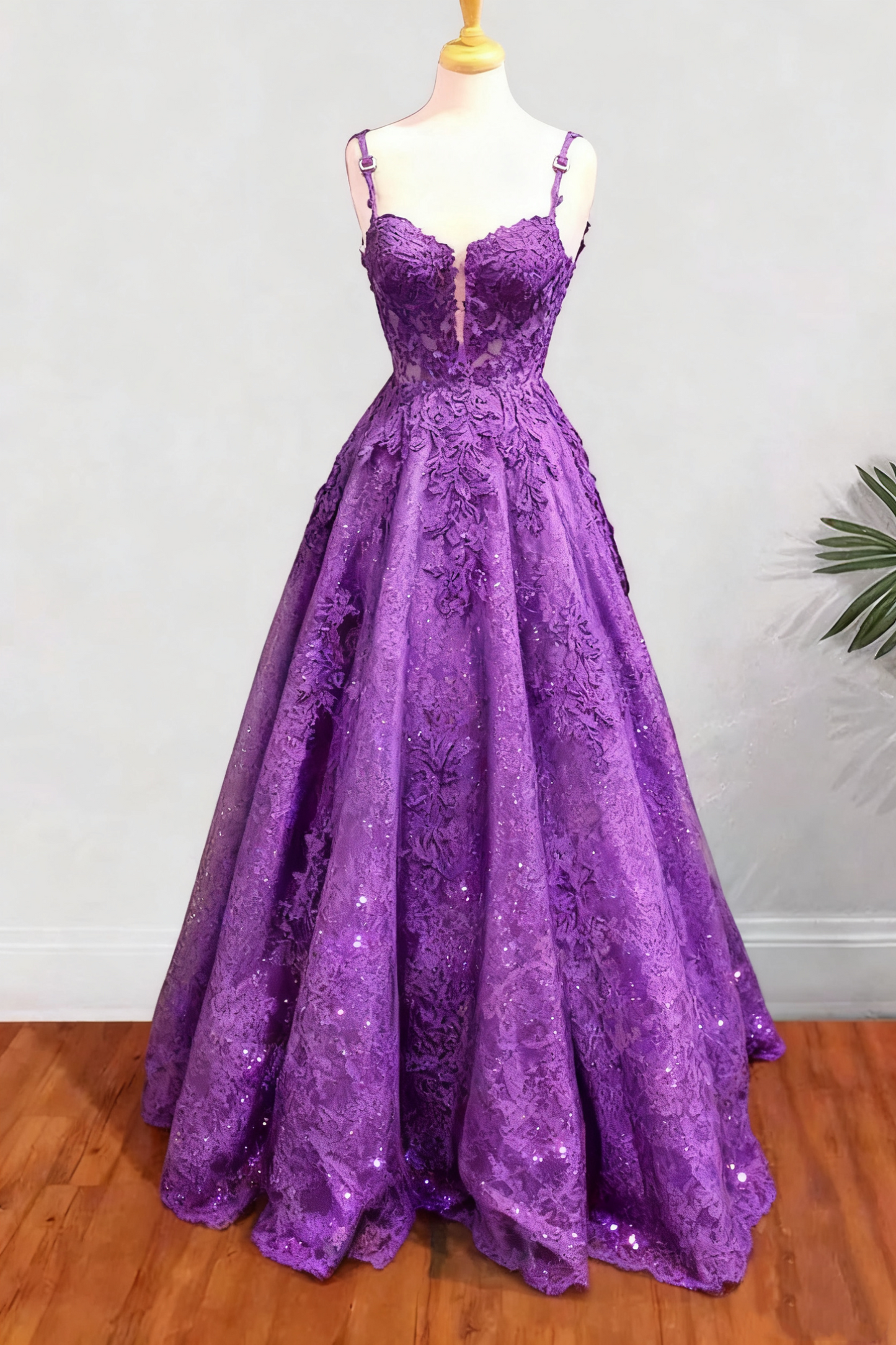 A-line Spaghetti Straps Long/Floor-Length Tulle Prom Dress With Beading Glitter Appliqued       fg6754