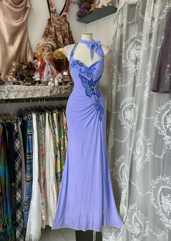 Yellow Halter Mermaid Long Prom Gown Evening Dress    fg7398