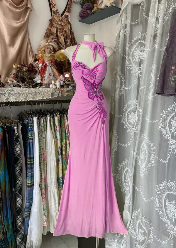 Yellow Halter Mermaid Long Prom Gown Evening Dress    fg7398