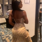 Sexy Gold Long Prom Dress Evening Party Dresses With Slit   fg7699