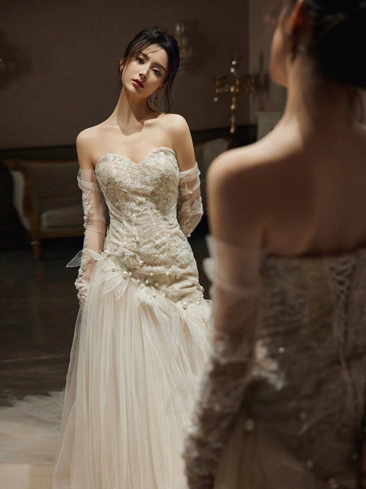 Robe de mariée longue sirène sexy, tenue de soirée fg7702