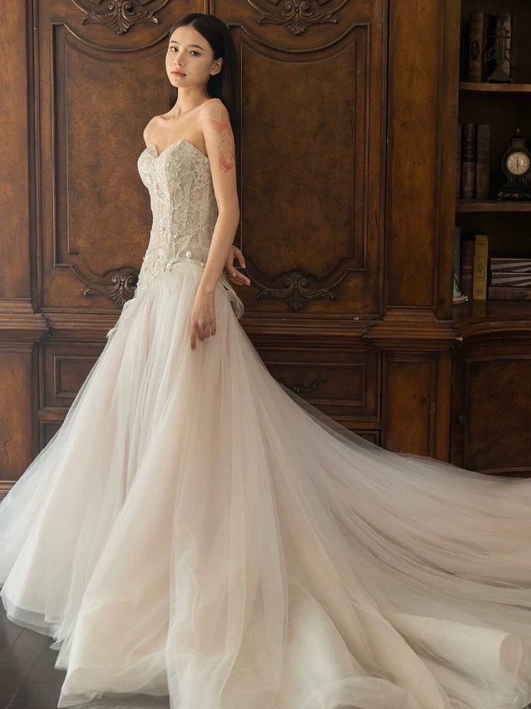 Robe de mariée longue sirène sexy, tenue de soirée fg7702