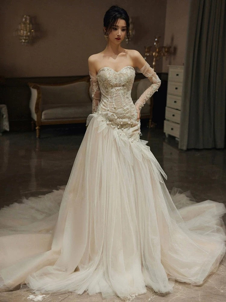 Robe de mariée longue sirène sexy, tenue de soirée fg7702