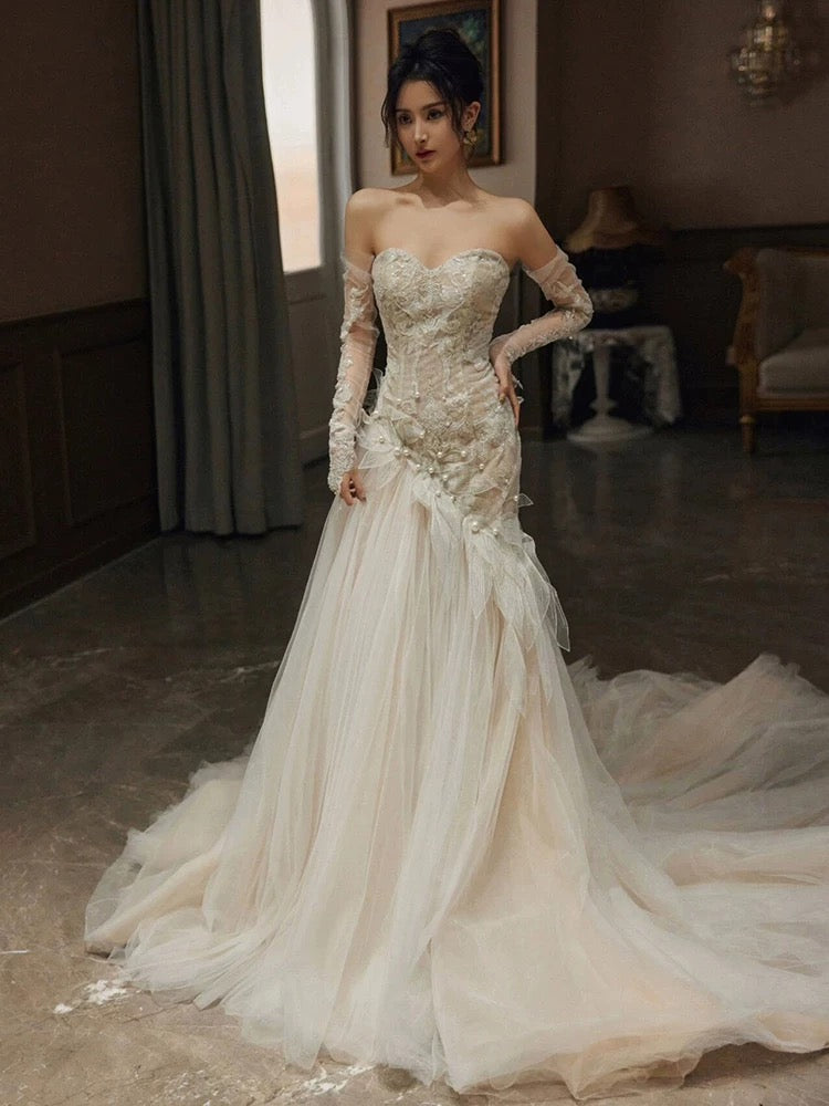 Robe de mariée longue sirène sexy, tenue de soirée fg7702