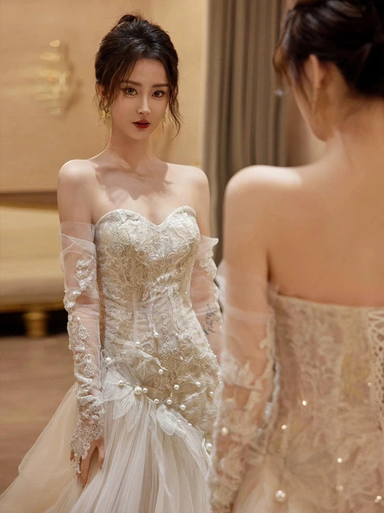 Robe de mariée longue sirène sexy, tenue de soirée fg7702
