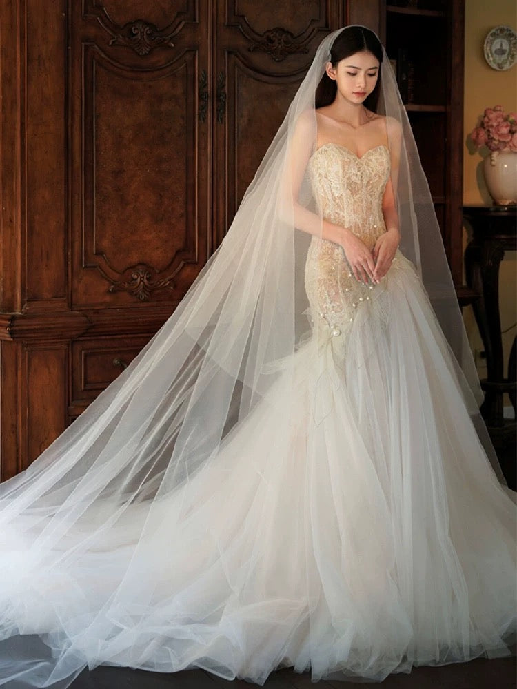 Robe de mariée longue sirène sexy, tenue de soirée fg7702