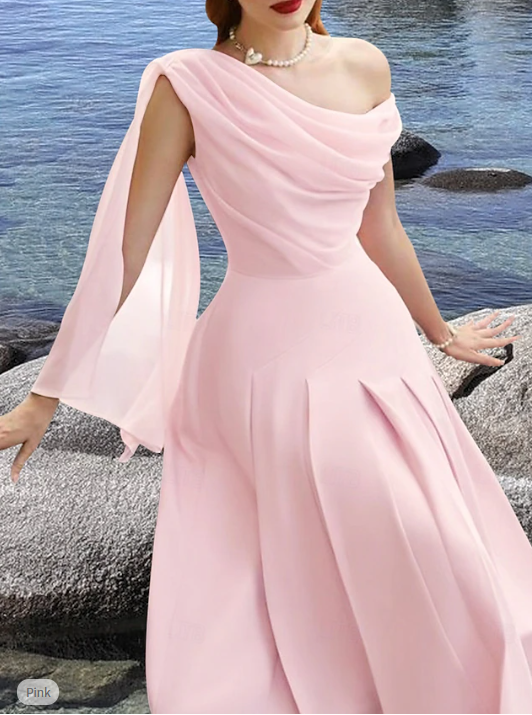 A-Line Cocktail Dresses Elegant Dress Wedding Guest Tea Length Sleeveless Cowl Neck Chiffon Prom Party Dress    fg7773