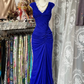 Navy Blue Mermaid Pleats Vintage Prom Dress Long Evening Dress   fg8038