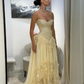 Yellow A Line Sweetheart Neck Long Prom Dress Evening Dress With Applique fg8222